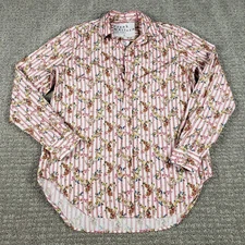 FRANK & EILEEN Shirt Womens Small Frank Button up White Red Floral Stripe Cotton