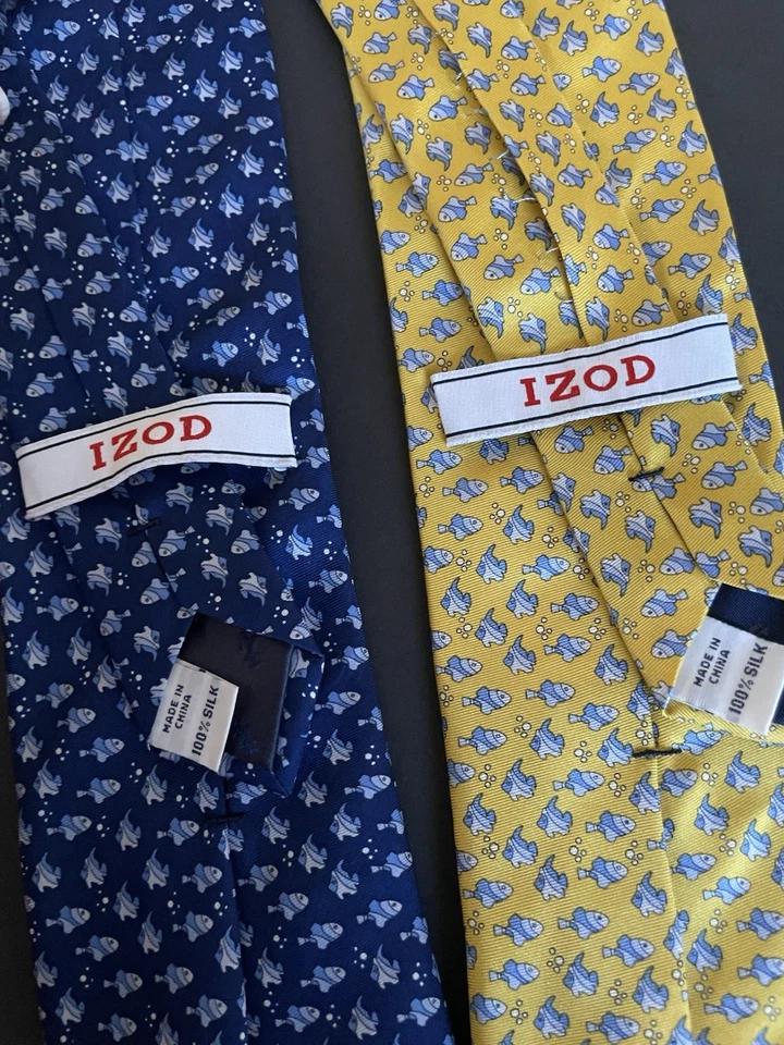 Lote de 2 gravatas de seda com estampa de peixe azul amarelo IZOD GRAVATA terno vintage gravata - Imagem 2 de 3