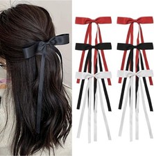 6 Hair Accessories Set: Tassel Bow Clips Red, Black And White