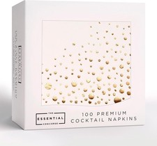 5x5 Inch, 100 White and Gold Party Napkins, Gold Cocktail Napkins