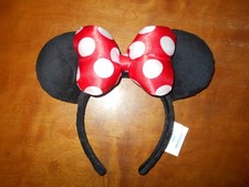 Disney Parks Minnie Mouse Black Red White Polka Dot Bow Ears Headband