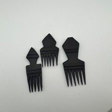 Lot 3 Carved Dark Wood Hair Comb Picks African Style Geometric Folk Art