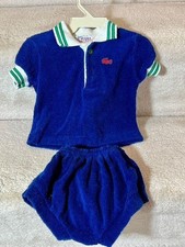 Vintage Izod Lacost 2-Piece Baby 6 Months Blue Terry Cloth Polo Shirt Outfit