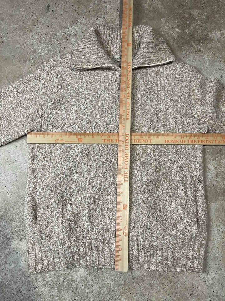 Vintage LL Bean Sweater 70s 80s Knit Full Zip Brown Tan cardigan wool USA Large - Image 4 of 4