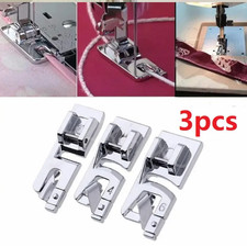 Set of 3 Rolled Hem Presser Foot Sewing Machine Snap on 3mm 4mm 6mm