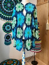 Handgehäkelte Jacke, Blumenmuster, Baumwolle, NEU, Gr. L/XL — Unikat