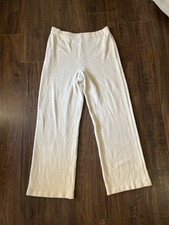 Vtg St. John Pants Womens 10 Wide Leg Santana Knit Pull On Cream USA Quiet Lux