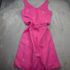 TINY TAYLOR WOMENS SHIFT DRESS 100% LINEN PINK EMBROIRDERY WEDDING SUMMER SZ 10