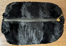 Vintage Black Faux Fur Muff With Hidden Zip Pocket 9x8" VGUC No Smells Clean