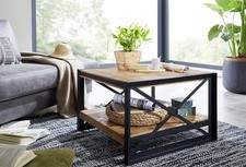 Couchtisch Beistelltisch 70x70cm Akazie & Metall schwarz NEU OVP!!!