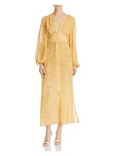 DIVINE HERITAGE Womens Yellow Lined Button-front Long Sleeve Midi Sheath Dress S