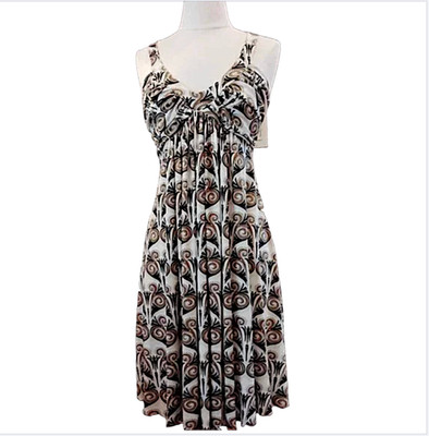 IODICE Brazilian Silky Halter Dress Geometric Design Tan White Black  Size Small