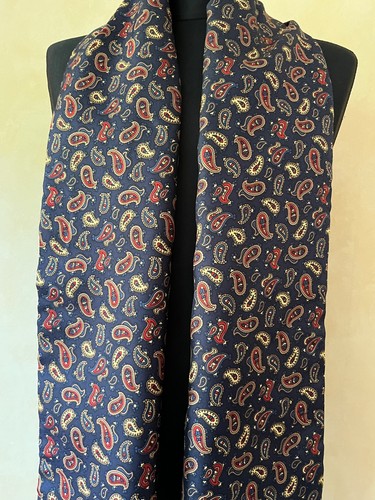 De colección Gran Hombre Lana Seda Bufanda Ópera 2 Capas Azul Marino Crema Rojo Paisley Patrones - Imagen 5 de 15