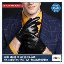 Winter Gloves Men Women PU Leather Cashmere Warm Touchscreen Driving Mittens