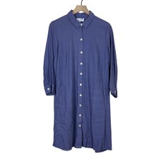 Everlily Womens Linen Blend Shirt Dress Size M Blue Button Front Lagenlook
