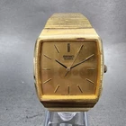Seiko Watch Men 30mm Champagne Dial Gold Tone Rectangle 3421-5229 New Battery