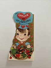 Vintage UNSIGNED Valentines Day Card CHILD CHEF MAKING SALAD MADE IN USA HEARTS