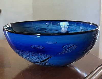 Josh Simpson Night Sky New Mexico Art Glass Bowl Signed 9 1/4  D x 4  H