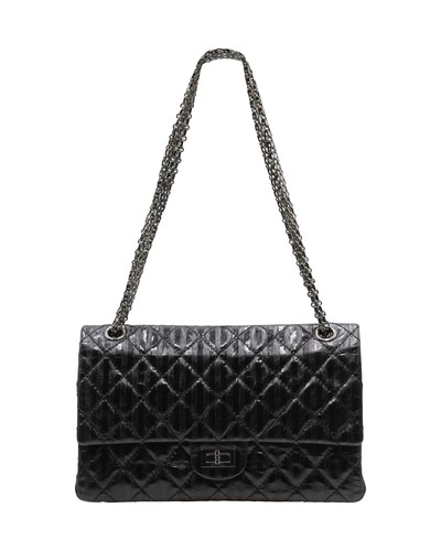 Chanel Reissue 2.55 Flap Bag In Striped Lambskin Leather Women Black One Size
