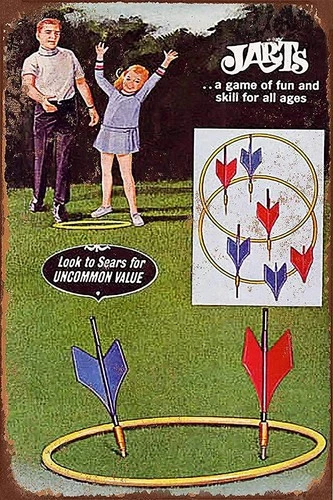 Vintage Tin Metal Sign 1969 Jarts Lawn Darts Game Wall Decor 12"x8"