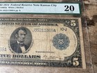 1914 $5 Federal Reserve Note Kansas City  -  PMG 20 White / Mellon Five Dollar — photo 3