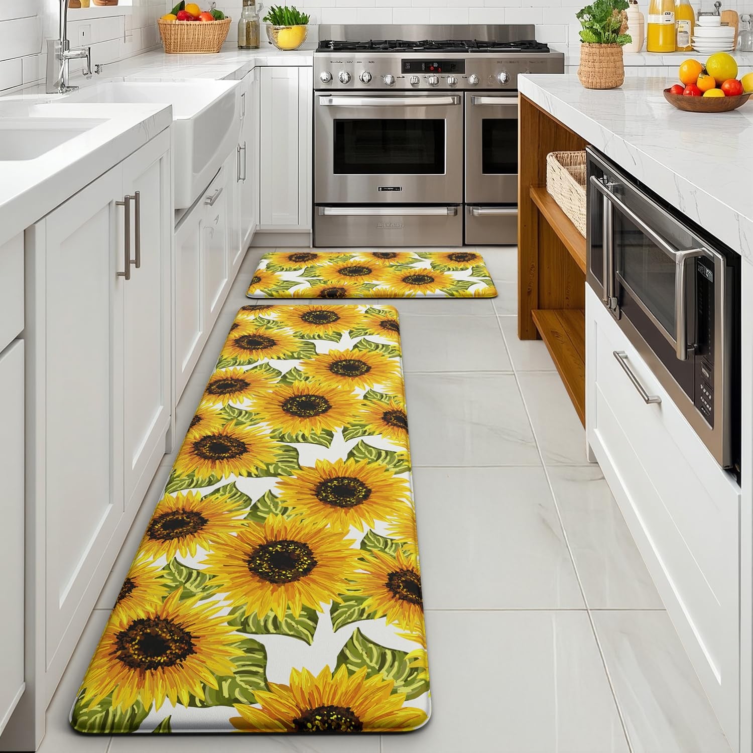 Sunflower Kitchen Mats for Floor Set of 2 - Anti Fatigue Mats for Kitchen Flo...