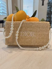 Christian Dior Beige Raffia Straw Clutch/Shoulder Bag - NWT in box