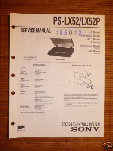 Manual de Servicio sony PS-LX52 Tocadiscos, Original