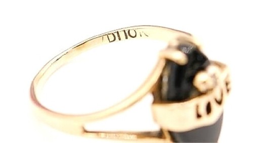 10k Yellow Solid Gold Onyx Diamond Love Ring Sz. 4.5 - Picture 4 of 5