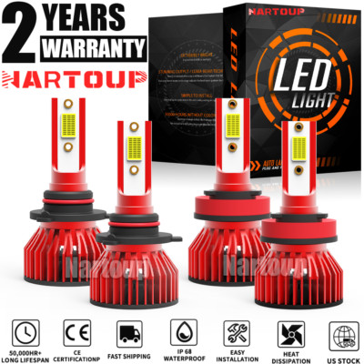 Nartoup 9005+H11 Combo LED Headlight Bulbs Kit High Low Beam 6000K White 10000lm