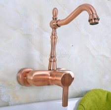 Antique Red Copper Bathroom Sink Faucet Wall Mounted Single Handle Mixer Tap