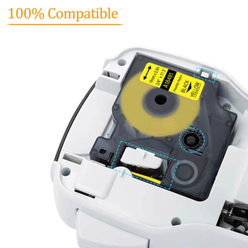 10PK 19mm Black on Yellow Flexible Nylon Label Tape 18491 for Dymo Rhino 6500 - Picture 5 of 12