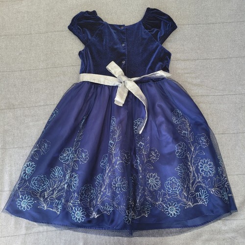Jona Michelle Blue Silver Sparkle Cap Sleeve Pleated Lined Girls' Dress Size 10 - Picture 2 of 7