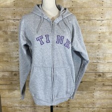 Disneyland Womens Tinker Bell TINK Gray Graphic Hoodie Jacket Sweatshirt M Zip