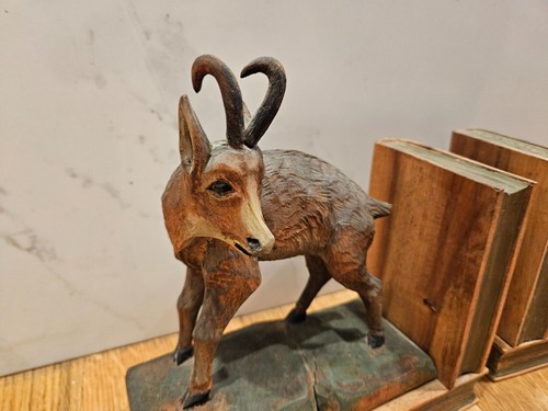 VTG 1940's Hand Carved Wooden Big Game Bookends • Art • Originals Deer Goat Buck - Picture 8 of 19
