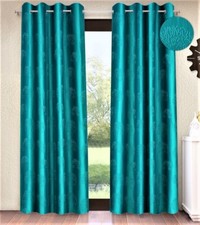 2 Pieces Aqua Tree Embossed Eyelet Polyester Door Curtains - 7 Feet