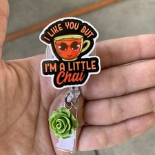 Little Chai Lover Retractable Badge Holder Lanyard ID Reel Nurse Gift Kawaii