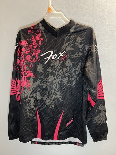 Youth FOX Racing Long Sleeve Black/Pink V Neck Jersey Girls Kids L Dirt MotoX