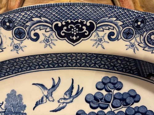 VINTAGE ~ HERITAGE MINT LTD BLUE WILLOW 18 X 14 OVALE SERVIERPLATTE #421 - Bild 4 von 7