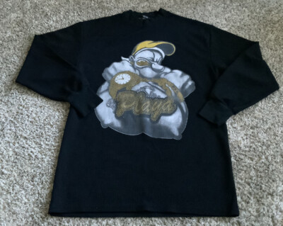 Vintage Popeye mens Size XL Shirt Black Gold Long Sleeve waffle knit dalaxy