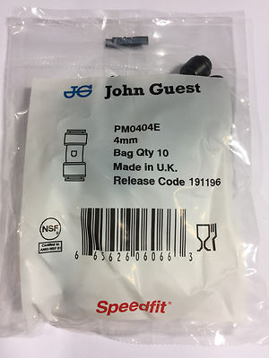 Raccord Droit égal John Guest PP 0408W Pour Tube 1/4" OD | Lot De 10 Pièces