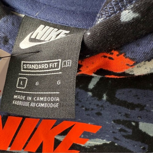 NWT Nike Sportswear Fleece Camo Printed Pullover Hoodie in Blue Kids Size Large - Picture 2 of 14
