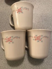 LOT OF 3 Corning Corelle English Breakfast Coffee Cups Mugs Pink & Blue Floral