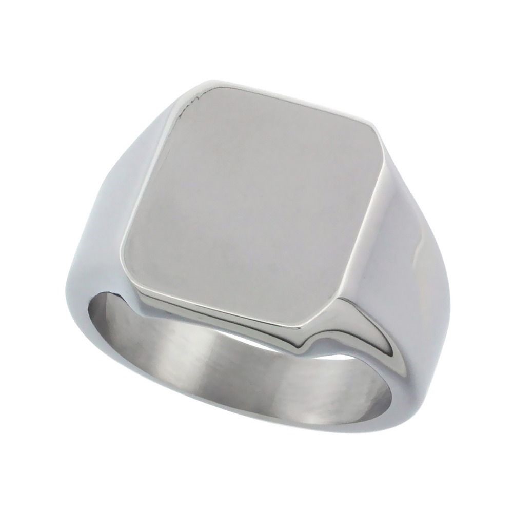 "Surgical Steel Octagon Signet Ring Solid Back Flawless Finish 9/16\" sizes 8-13"