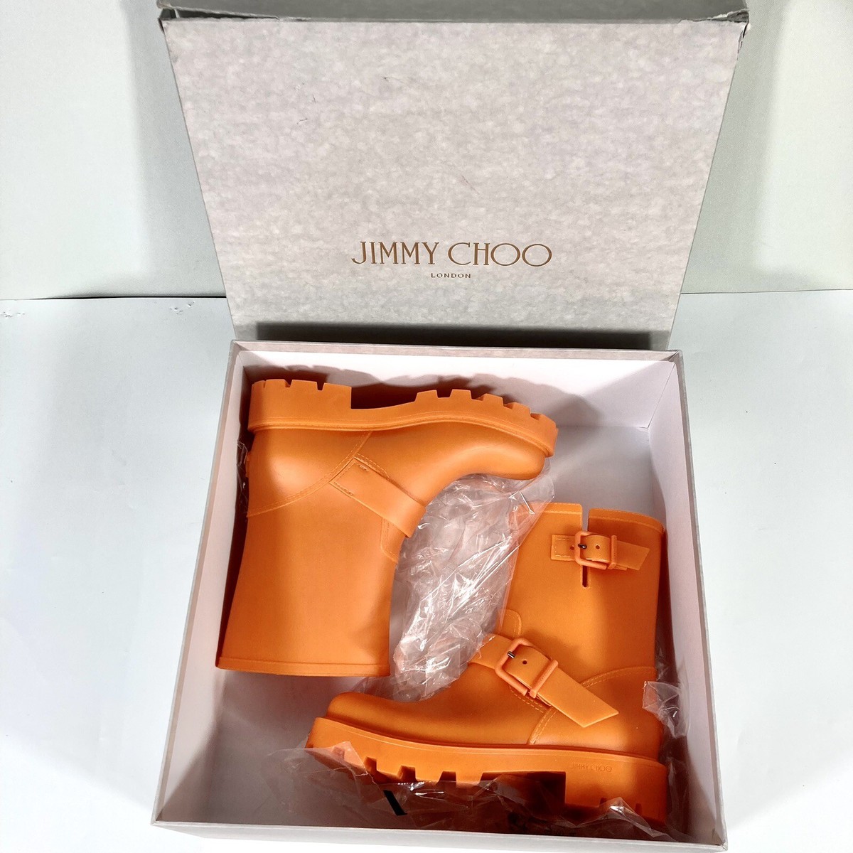 NWB Jimmy Choo Orange Yael Flat Rain Boots Size 36 EU | eBay