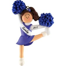 Personalized Christmas Ornament - Brunette Cheerleader in Blue Uniform