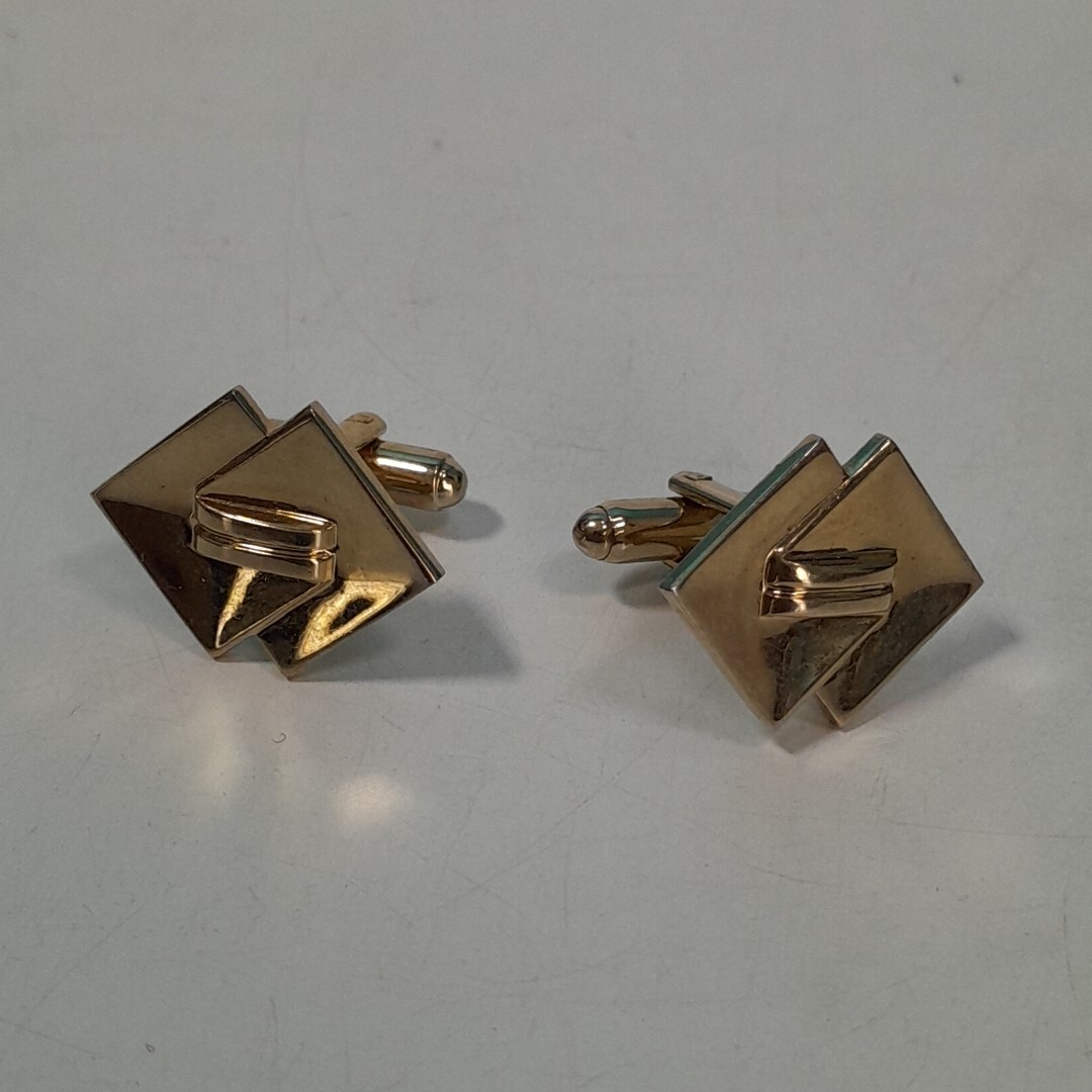 Gold Tone Cufflinks Double Square Rounded Links - image 2