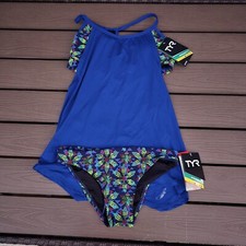 TYR Women's Durafast Blue Edessa Shea 2 N 1 Tank M W/ Lulu Bottom S NEW