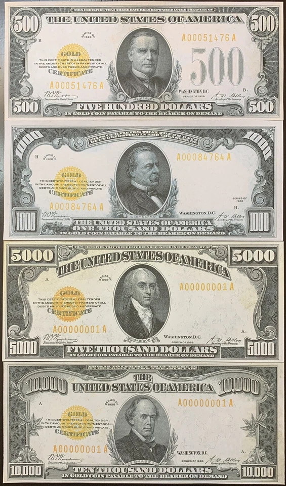 Reproduction Set 1928 Gold Certificates $10-$10,000 Notes USA Read Description!! - Image 4 of 4