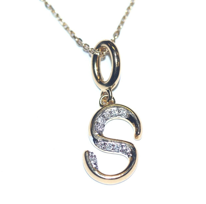 925 silver Gold Plated Vermeil lab grown diamond .07ct pendant necklace letter S